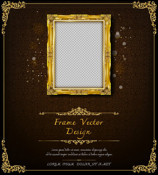 Thailand Royal gold frame on drake pattern background, Vintage photo frame on drake background, antique, vector design pattern