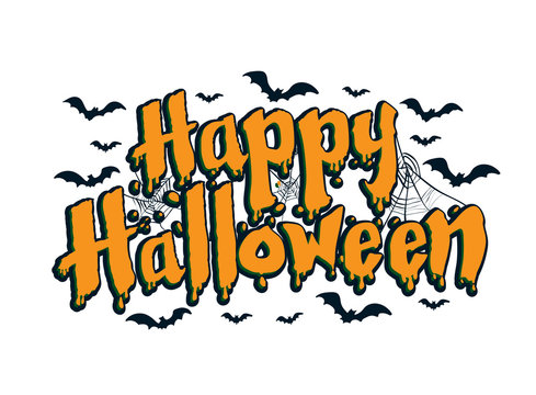 sg171004-Lettering of Happy Halloween with spider and web - Vector Illustration