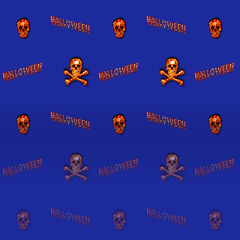 Halloween Background, 3D, Burning skull and crossed bones.