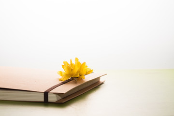 Note book with Golden Bells Plant Forsythia