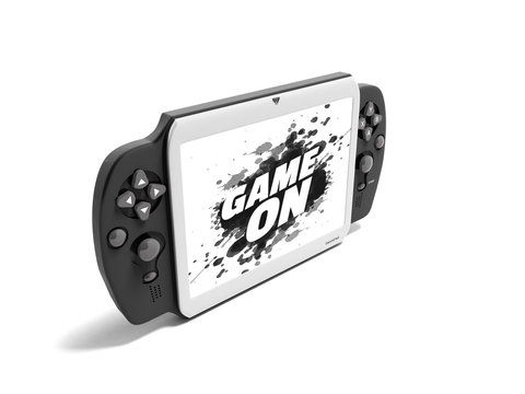 Gamepad tablet for mobile games gray with a black perspective 3d rendering is not a white background