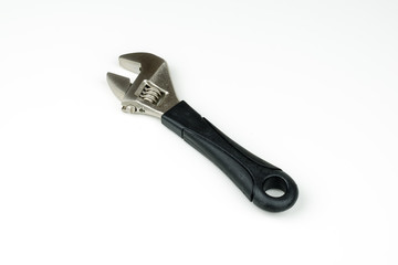 isolated stainless steel metal wrench , repair equipment on white background