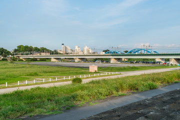 多摩川河川敷　川崎市中原の風景