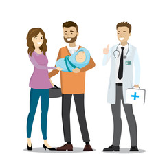 Obraz premium Love couple with newborn baby and doctor