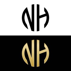 nh initial logo circle shape vector black and gold