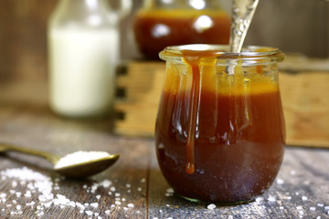 Homemade salted caramel sauce.