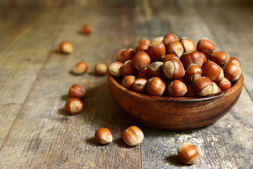 Heap of hazelnuts.