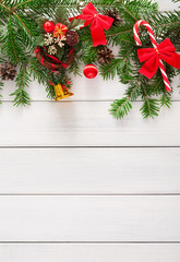 Fototapeta na wymiar Christmas decoration, ornaments and garland frame background