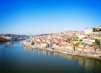 Fototapeta na wymiar overview of old town, Porto from above, Portugal, retro toned