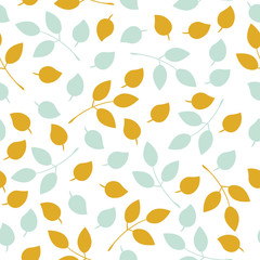 Simple vector leaves pattern. Autumn leaves seamless pattern on white background