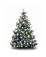 Christbaum mit blauen Weihnachtskugeln