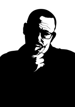 Face of a man with glasses on a white background