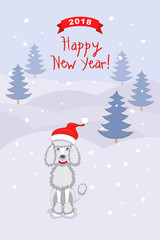 New year 2018 card with  poodle dog