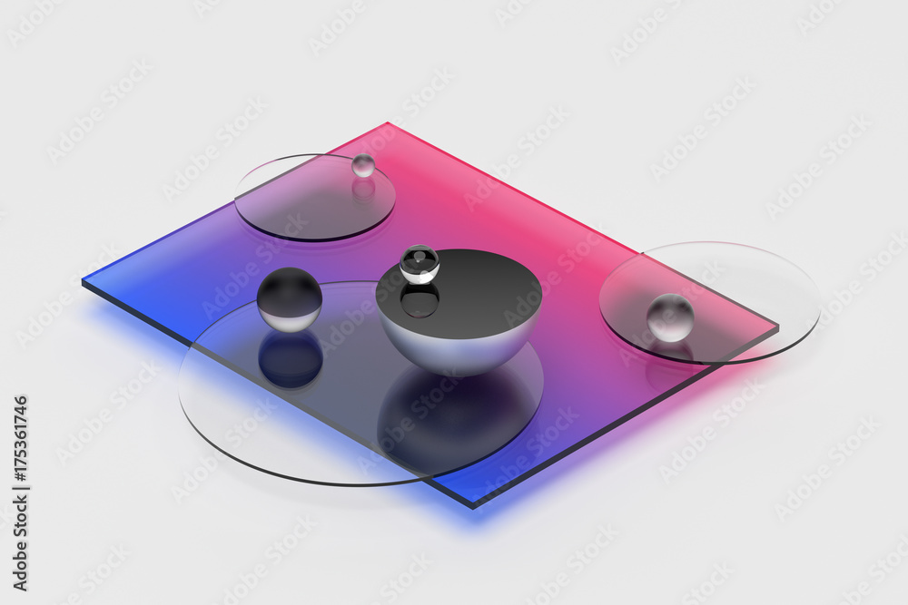 Poster abstract 3d rendering of geometric shapes. composition with spheres. modern background design for po