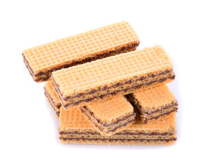 Wafers or honeycomb waffles isolated on white background
