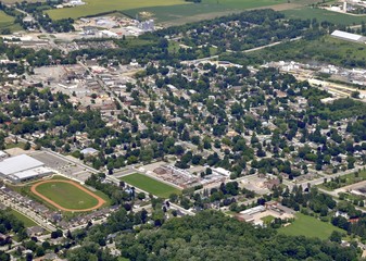 aerial view of small town of Elmira, Ontario Canada