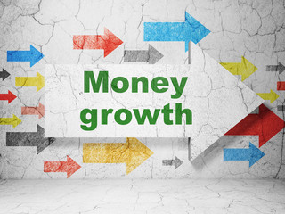 Money concept: arrow with Money Growth on grunge wall background