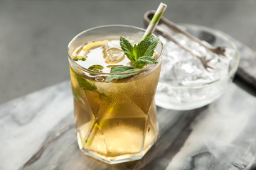 Ice tea with lemon and mint