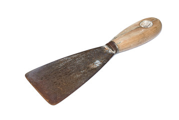 Old rusty spatula on a white background