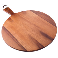 wooden round board for pizza isolated on white background
