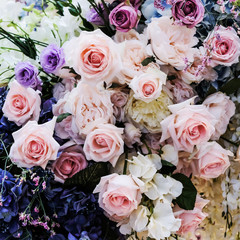 Beautiful flowers blue ,pink ,purple and white background for wedding scene
