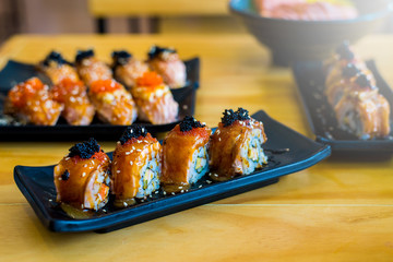 Fototapeta na wymiar Sushi roll set Delicious meal,Japanese food