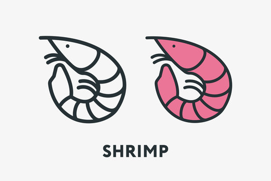 Shrimp Prawn Seafood Minimal Flat Line Outline Colorful and Stroke Icon Pictogram
