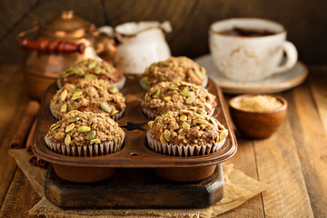 Healthy pumpkin muffins with seeds