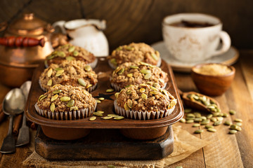 Healthy pumpkin muffins with seeds