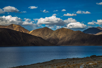 Pangong Tso, Tibetan for "high grassland lake", also referred to as Pangong Lake, is an endorheic lake in the Himalayas situated at a height of about 4,350 m