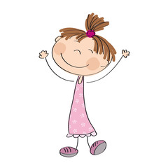 Happy little girl - original hand drawn illustration