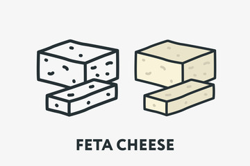 Greek Feta Cottage Cheese Slice Minimal Flat Line Outline Colorful and Stroke Icon Pictogram