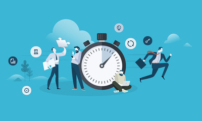 Fast service. Flat design business people concept. Vector illustration for web banner, business presentation, advertising material.