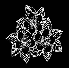 Doodle floral pattern in black and white. Page for coloring book: very interesting and relaxing job for children and adults. Zentangle drawing. Flower carpet in magic garden