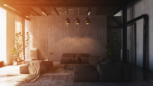 Sunlight in spacious loft living room © XtravaganT