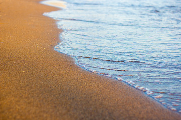 sandy beach with golden sand at sunset