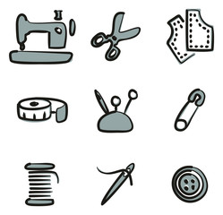 Tailor Shop Icons Freehand 2 Color