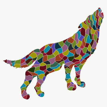   wolf with colored mosaic pattern