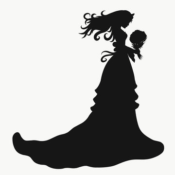recommend clip art: Silhouette of a beautiful bride with a bouquet of flowers