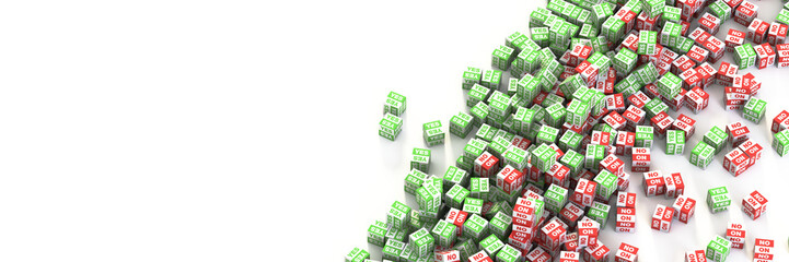 Yes and no infinite cubes, original 3d rendering, business and marketing concepts