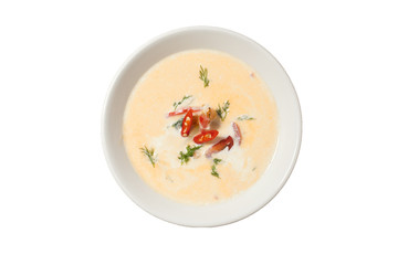 Delicious vegetable soup on a white background