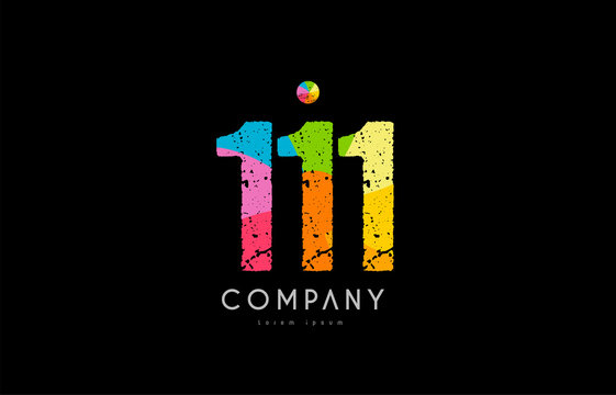 111 number grunge color rainbow numeral digit logo