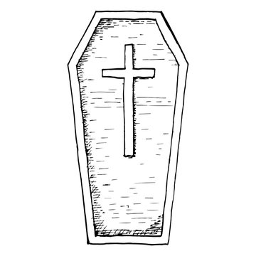 Halloween coffin, scary Halloween sketch illustration Vector