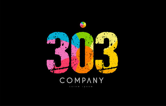 303 number grunge color rainbow numeral digit logo