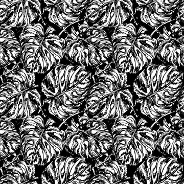 Seamless pattern with exotic leafs