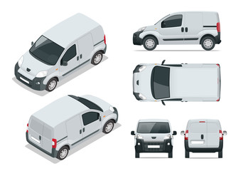 Small Van Car. Isolated car, template for car branding and advertising. Front, rear , side, top and isometry front and back. Change the color in one click. All elements in groups on separate layers.