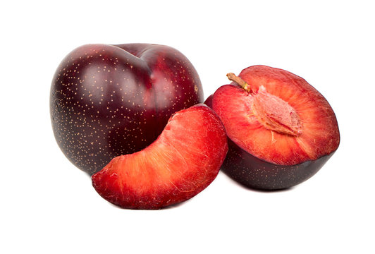 Red plum with slice