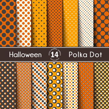 Fourteen Polka Dot on the Halloween Vector Seamless Patterns
