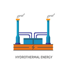 Geothermal power plant icon in flat style
