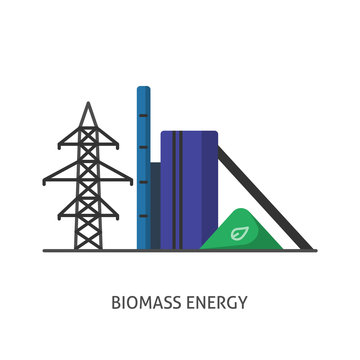 Biomass power station icon in flat style